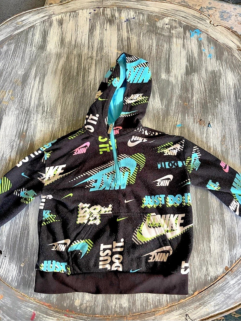 Nike Just Do It All-Over Print Quarter-Zip Hoodie Black & Blue